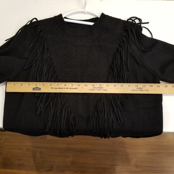 Chouyatou Sweater Women's XL Fringe Black Patterned Knit Pullover Crew Neck - Picture 6 of 7